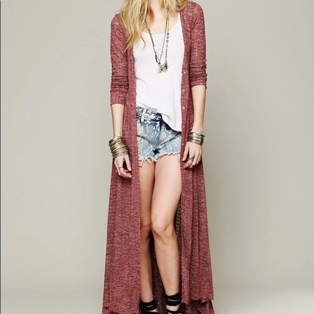 Free People Rust Red Marled Maxi Cardigan - Picture 2 of 10